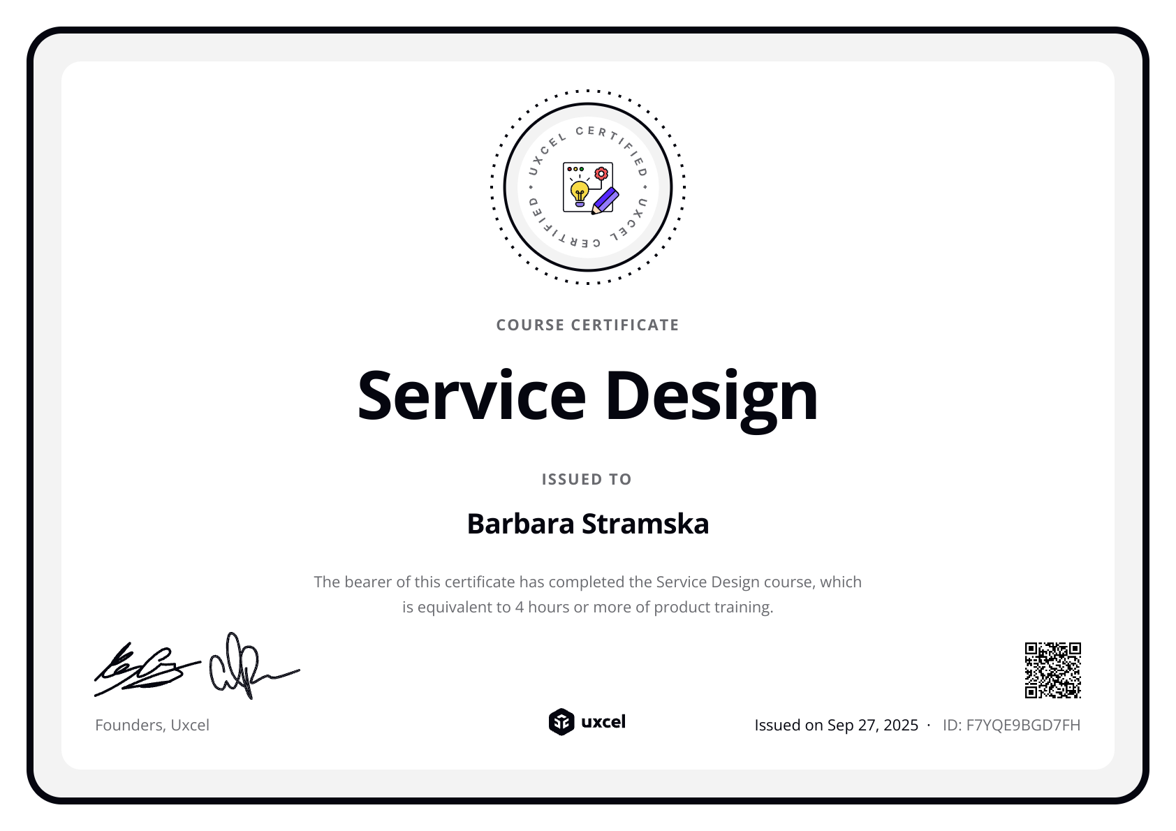Barbara Stramska's certificate